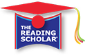 A red, white and blue logo for the reading scholar.