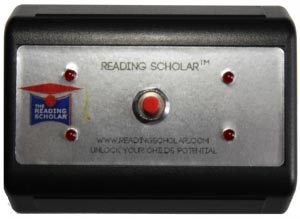 A close up of the reading scholar button