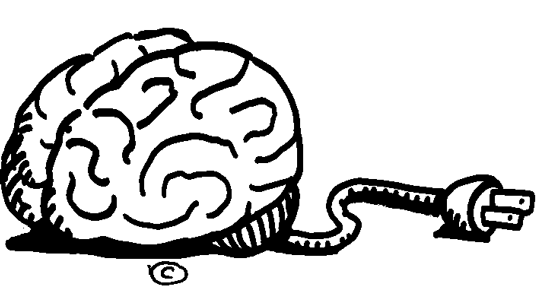 A drawing of a brain with a leash around it.